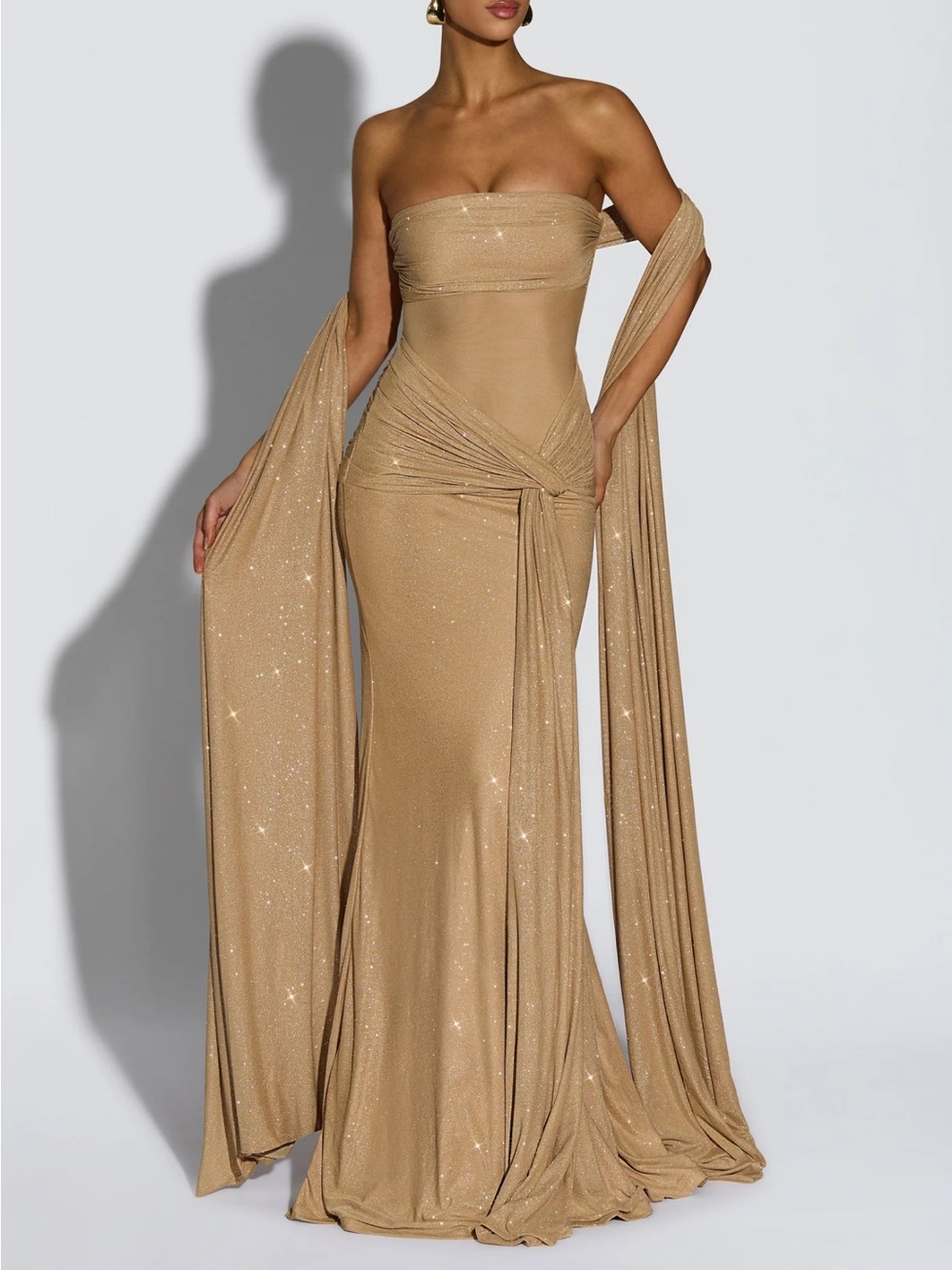 Strapless Gold Maxi Dress with Agnes Shawl